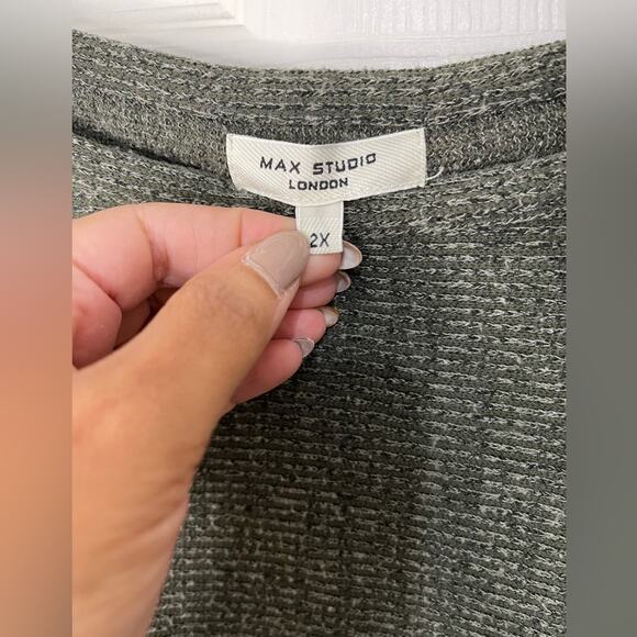 Max Studio Army Green Ribbed 3/4 sleeve Boxy Tunic Lagenlook Top size 2X - Picture 5 of 8